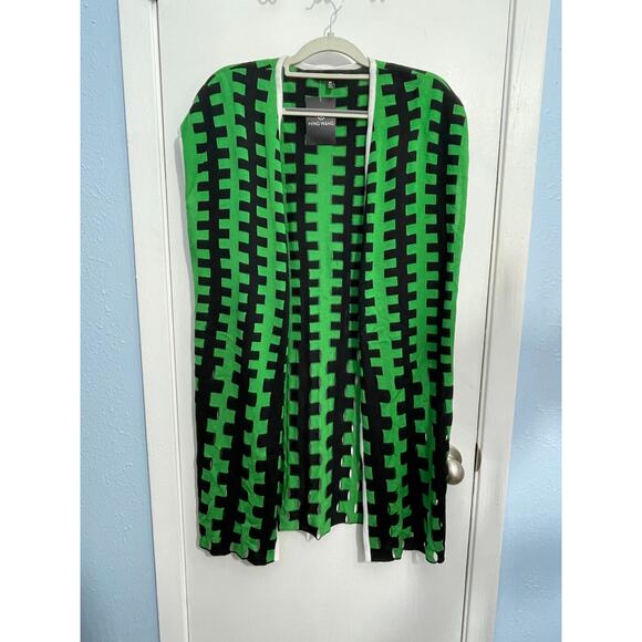 Ming Wang Long Line Vest XS Kelly Green Black Checked Knit Officecore Twee NWT - Picture 1 of 7